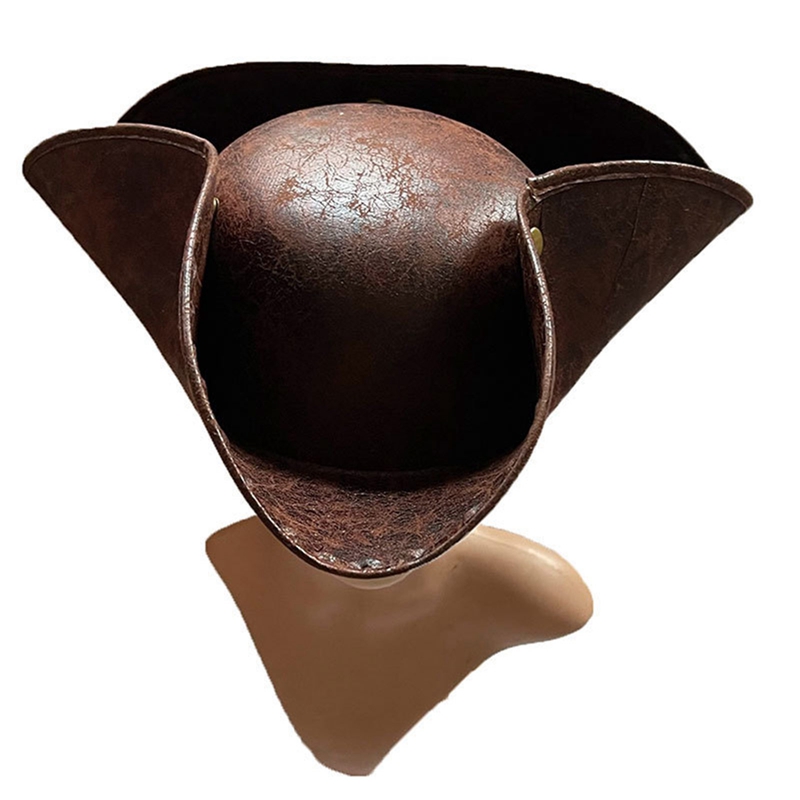 Rerto-Sombrero de pirata de Tricornio desgastado, de piel sintética, marrón, disfraz de de disfraces, gorras de Cosplay de capitán de Halloween, accesorios, sombreros