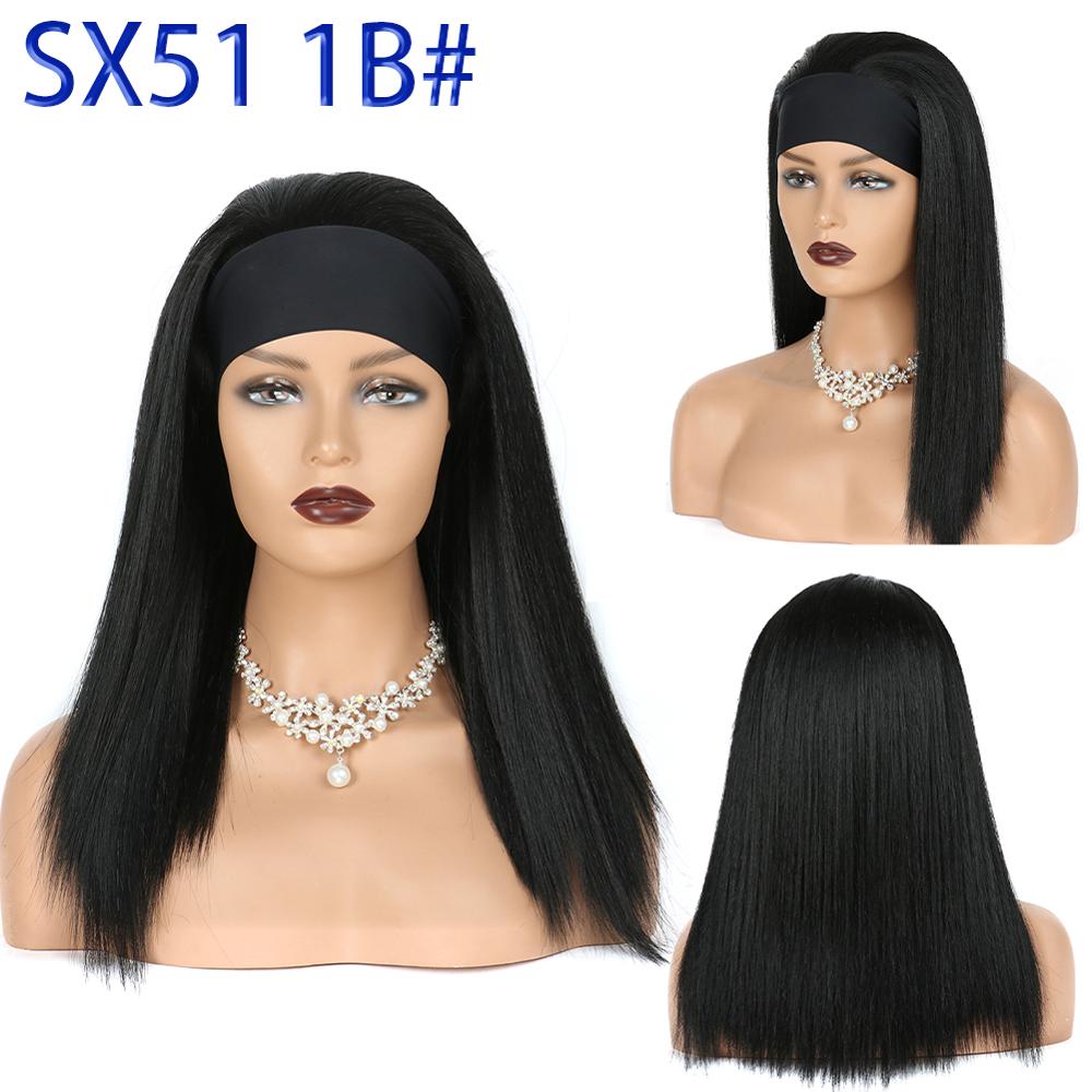 Synthetic Yaki Kinkly Straight Headband Wigs For Black Women Postiche Cheveux Afro Natural Headband Wigs with Bangs: SX51-1B / 24inches
