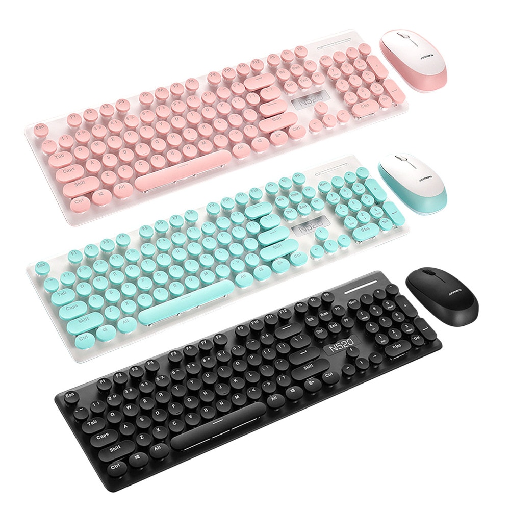 Ääninen retro kirjoituskone tyyli langaton 104 näppäintä näppäimistö näppäimistö näppäimistö söpö hiiri pc pöytätietokone kannettava kotitoimisto