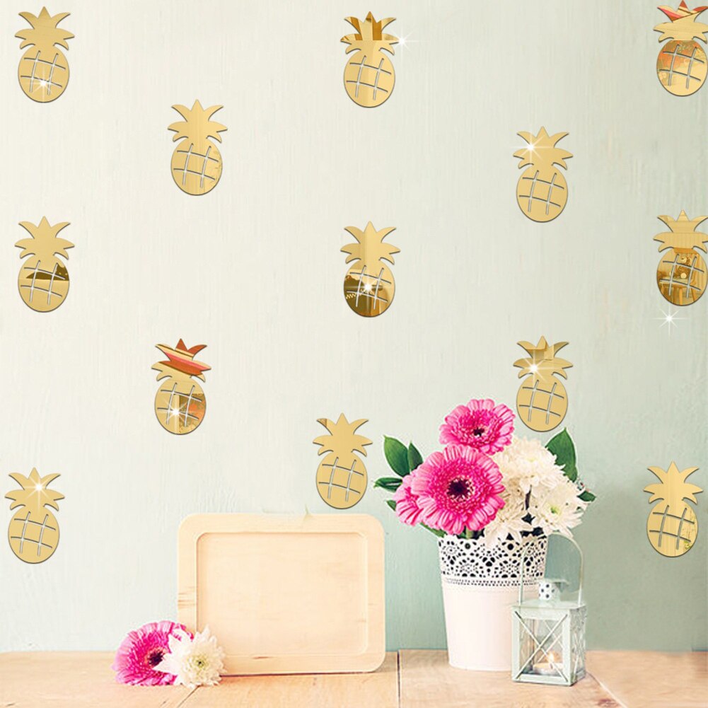 SALES！！！12Pcs/Set Cute Pineapple Mirror Acrylic Wall Stickers Decal Children Room Decor
