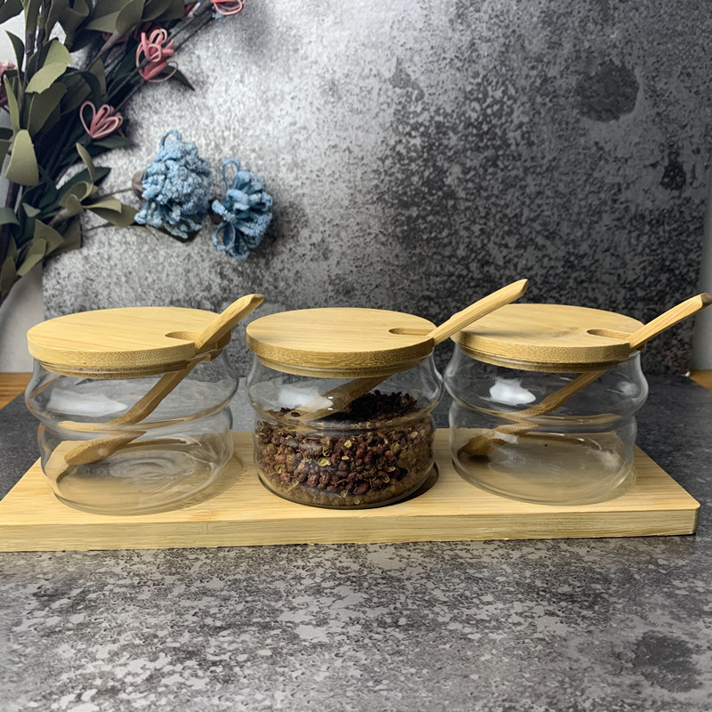 Kitchen glass seasoning jar set household glass seasoning box seasoning bottle high borosilicate glass salt seasoning jar: Default Title