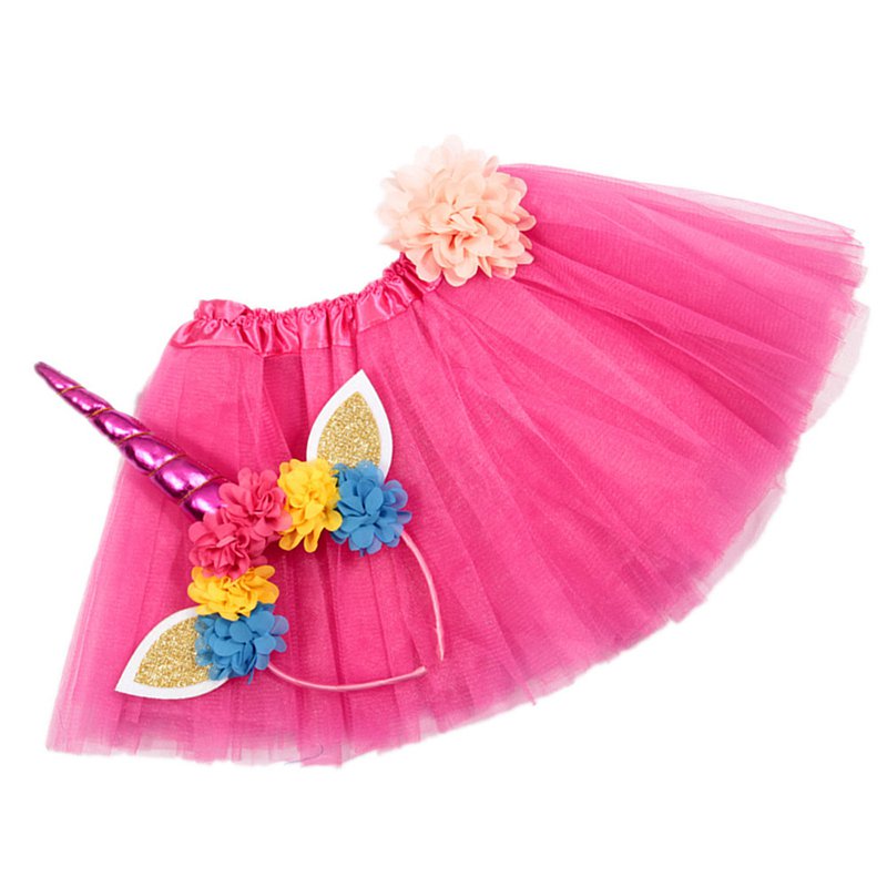 Vogueon criança do bebê tutu saia 9 cores elástico em camadas uma linha meninas arco tutu flor com unicórnio bandana para festa de aniversário