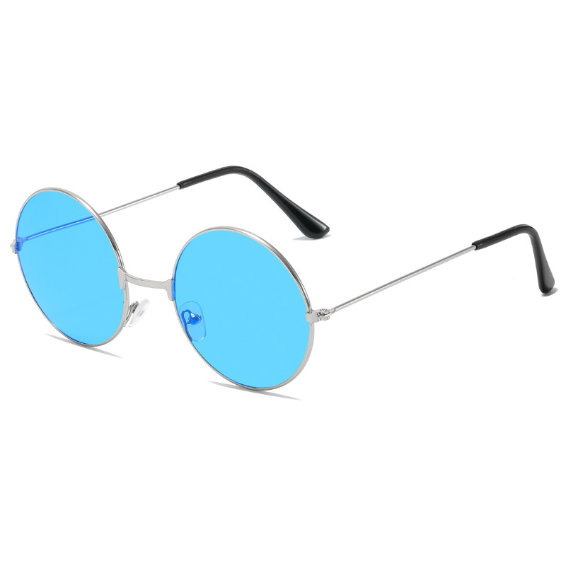 Retro Hippie Round Metal Frame Sunglasses Small Circle Sun Glasses Disco Party Candy Color Lens Eyewear for Women Men: Orange