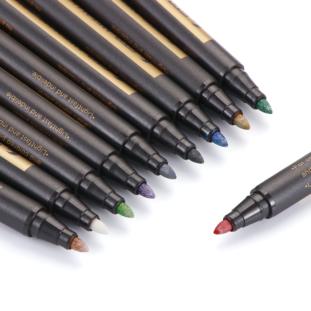 10 PCs/Set Waterproof Metalic Silver Marker Pen Set Sheen Glitter DIY Art Pen Photo Album Writing Supplies Stationery