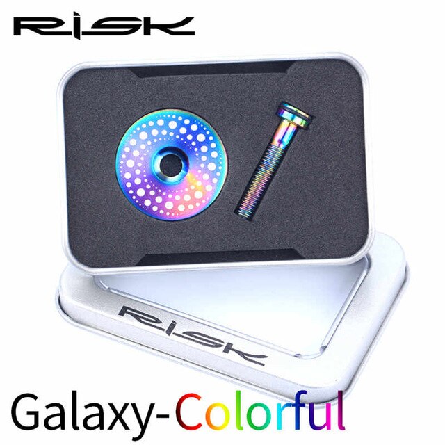 Risico Titanium Legering Fiets Headset Cap Fiets Headset Stem Bolt Headset Schroef Voor Mtb Bmx Fixed Gear/Vouwfiets stuurpen Top Cap: Galaxy rainbow