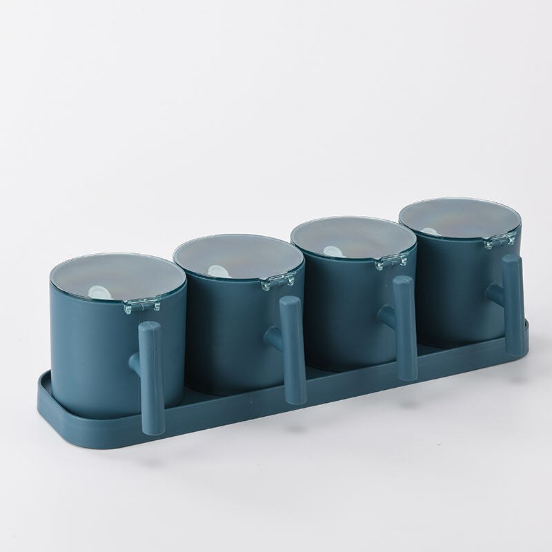 Seasoning Box Kitchen Combined Seasoning Tank Round Plastic Salt Tank Seasoning Box Set Seasoning Box: blue-4