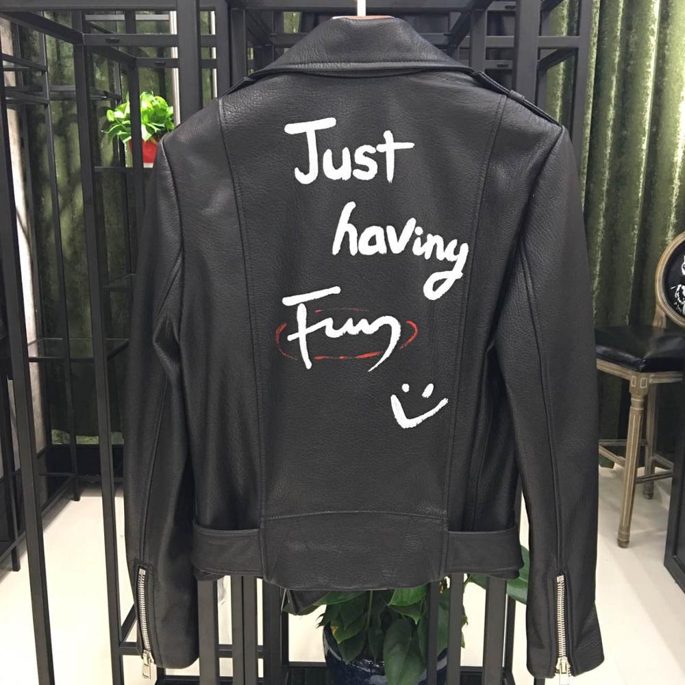 Lente Herfst Brand Latters Patroon Gedrukt Pu Leren Jas Dames Straat Stijl Motorcar Pu Leren Jas Wq2392