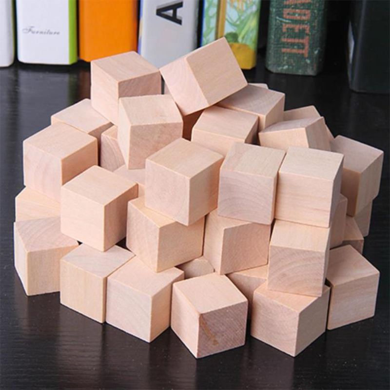 Wooden Cubes Natural Unfinished Craft Wood Blocks for Baby Shower Pack of 20 Y4UD