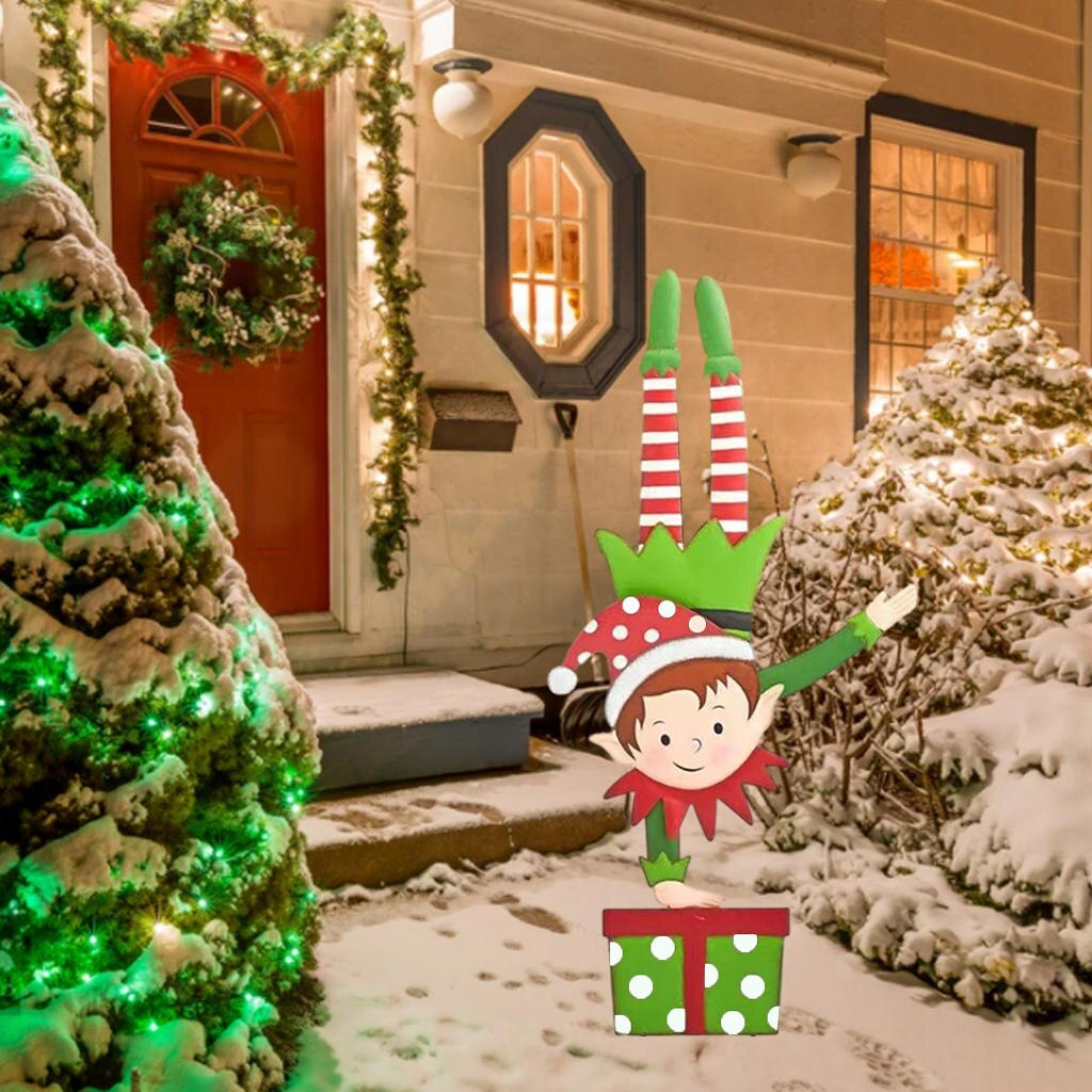 Metal Elf Garden Stake Yard Decoration Garden Landscape Decorative Stakes Xmas Art for Yard Driveway Signs Year Lawn