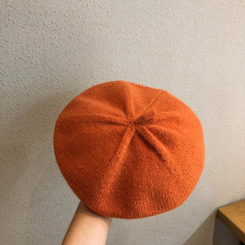 Mix farve strik baret hue dame hue baret hatte vinter forår afslappet uld baretter til kvinder piger: Orange