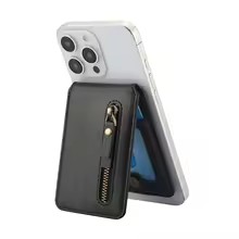 Tarjetero magnético con cremallera, cartera Vertical Solt para Magsafe para iPhone 16 Pro Max 15 14 13 12, bolsa de accesorios de cubierta Universal: Caqui