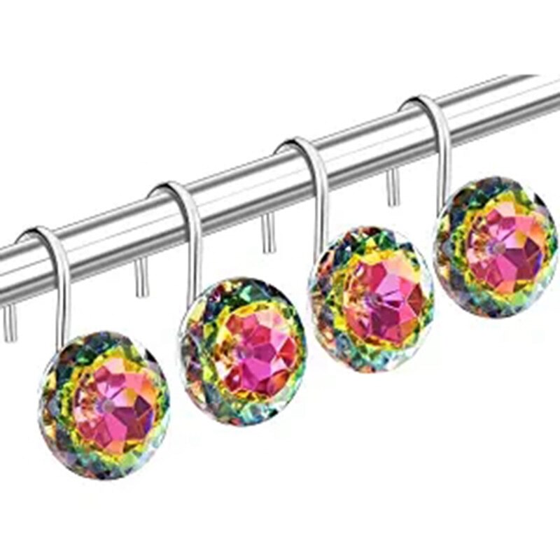 12PCS Shower Curtain Hooks Rings for Bathroom, Decorative Resin Shower Curtain Hooks Rods Curtains and Liner