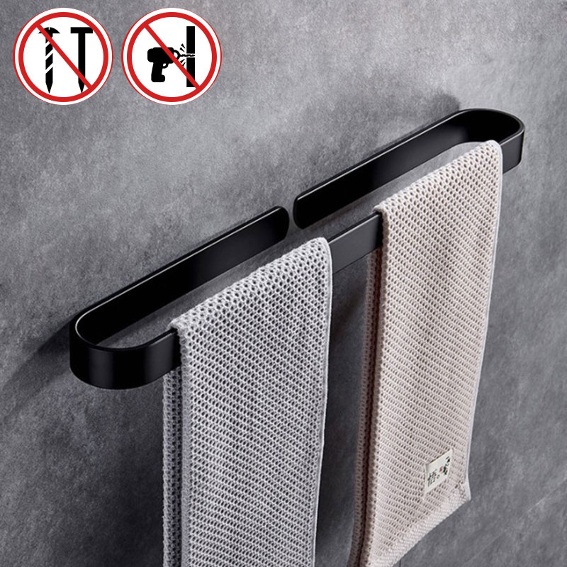 Zwart Badhanddoek Houder Badkamer Handdoekenrek Geen Punch Handdoek Rail Rack Handdoek Houder Badkamer Opslag Plank