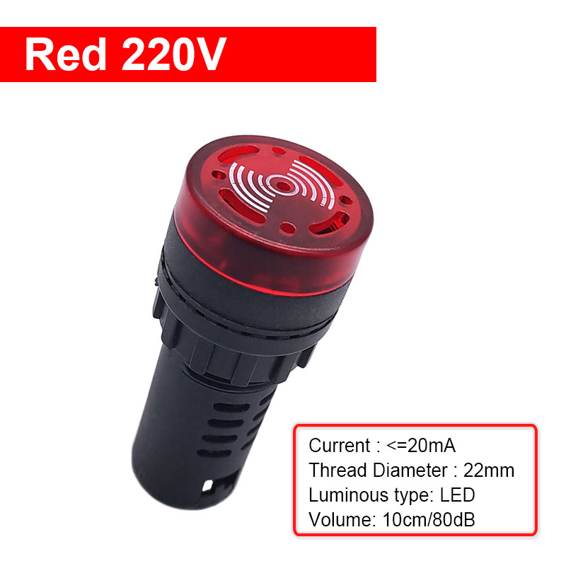 1 Uds AD16-22SM zumbador sonido intermitente luz LED intermitente indicador AC/DC alarma 12V 24V 110V 220V lámpara: Rojo