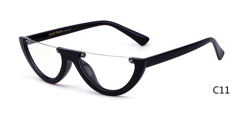Half Moon Slim Sunnies Sunglasses Women Brand Retro Vintage Pink Lens Cat Eye Frame Sun Glasses Girls Shades 463B: C11 black clear