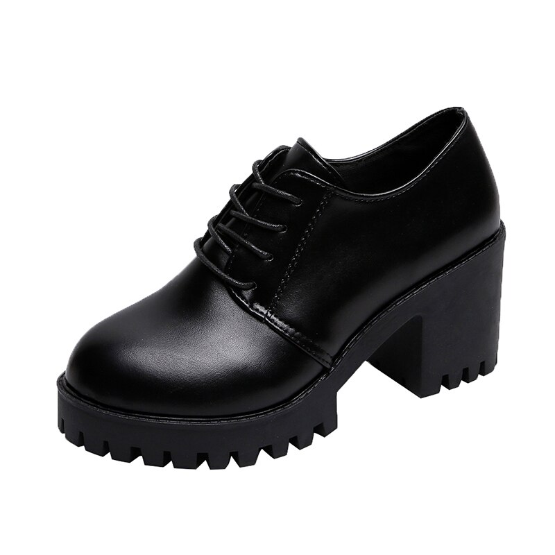 automne femmes chaussures simples femmes à lacets chaussures à talons carrés tête ronde talon haut imperméable à l'eau plate-forme chaussures en polyuréthane: 35