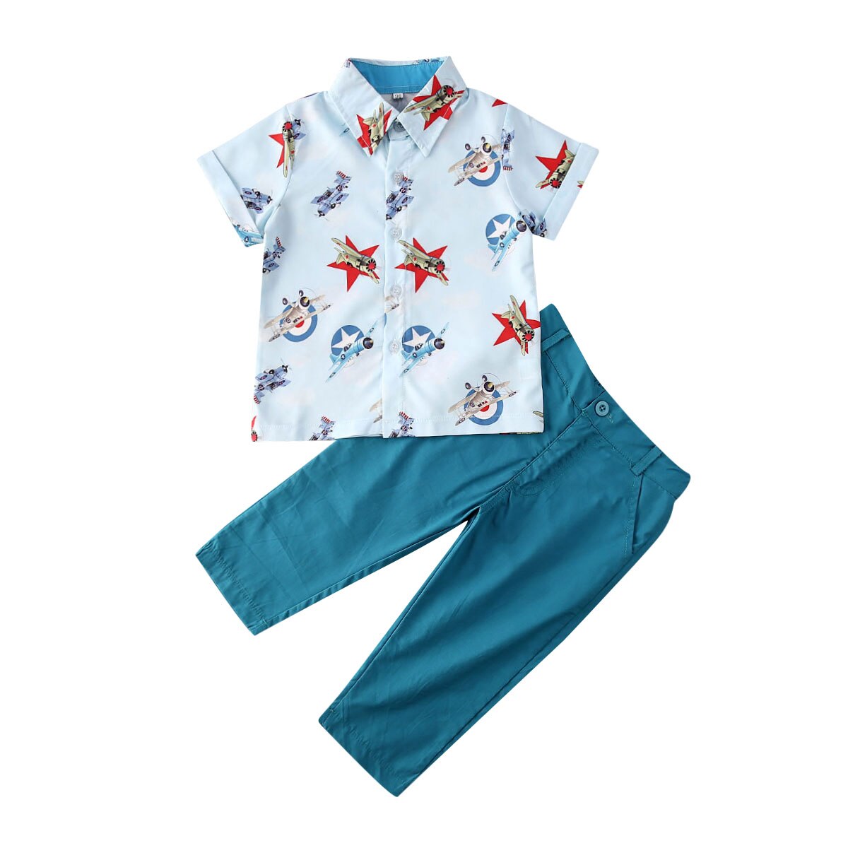 Baby Zomer Kleding Peuter Kids Baby Boy Korte Mouwen Kleding Shirt Tops Broek Formele Party Paard Print Outfits Set: Blue B / 3T