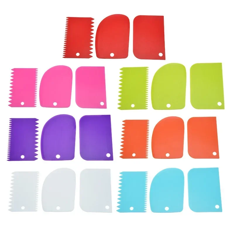 3Pcs Cream Scraper Suit DIY Kitchen Straight Arc Tooth Shape Cream Bread Cutter Plastic Cake Pasty Scraper Baking Fondant Tools