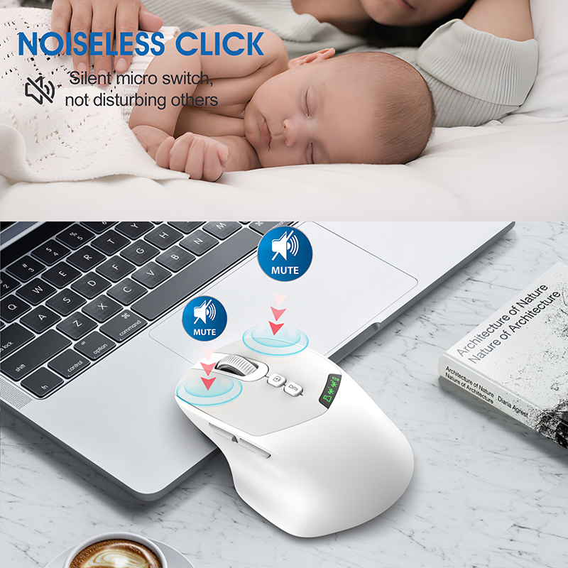 Ratón silencioso inalámbrico con pantalla multifunción, conexión inalámbrica de modo Dual Bluetooth ajustable APAYADO DPI para juegos