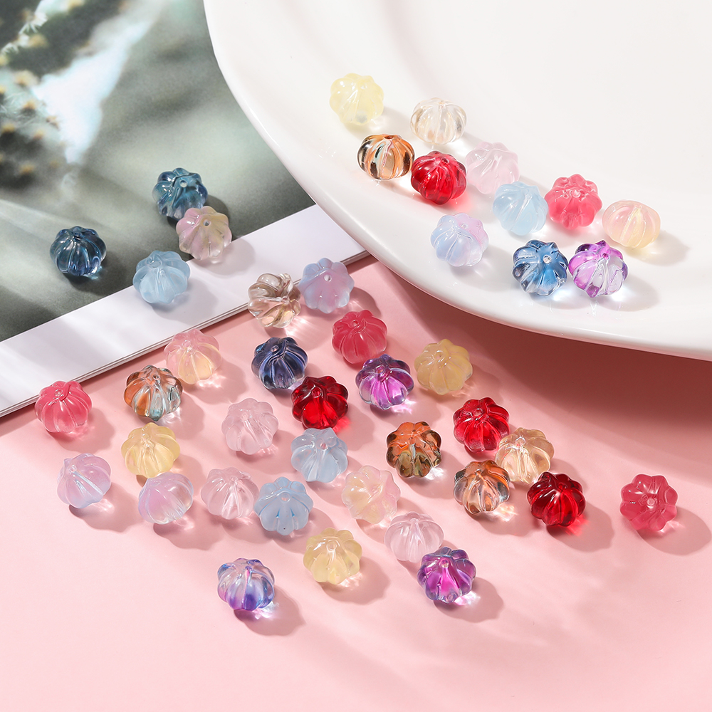 30 unids/pack de cuentas de calabaza de cristal, cuentas espaciadoras sueltas para pulsera, collar, pendientes, llavero, accesorios para hacer joyería hechos a mano DIY