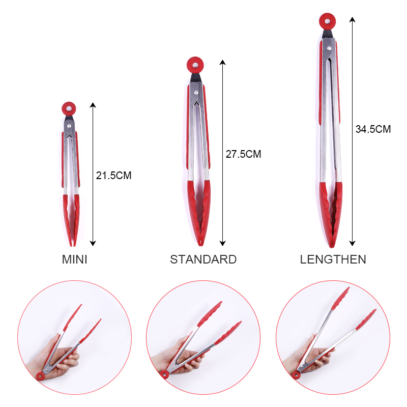 Silicone Voedsel Tong Rvs Keuken Tang Siliconen Antislip Koken Clip Clamp Bbq Salade Gereedschap Keuken Accessoires