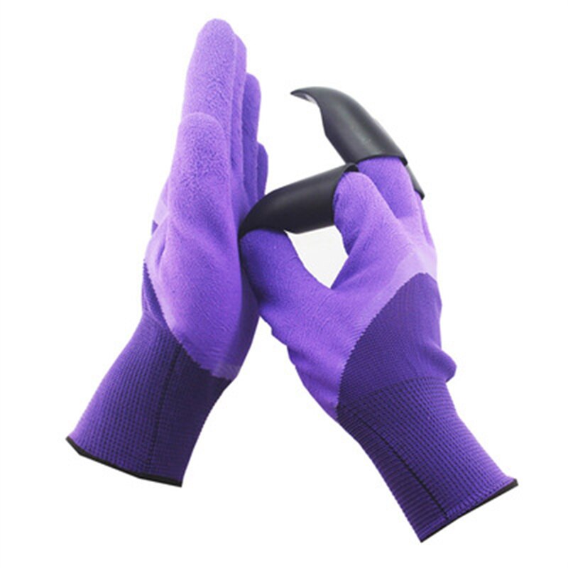 4/8 ABS Plastic Hand Claw Waterproof Garden Rubber Gloves Gardening Digging Planting Durable Work Glove Outdoor Gadgets 70%: Purple 4 Claw