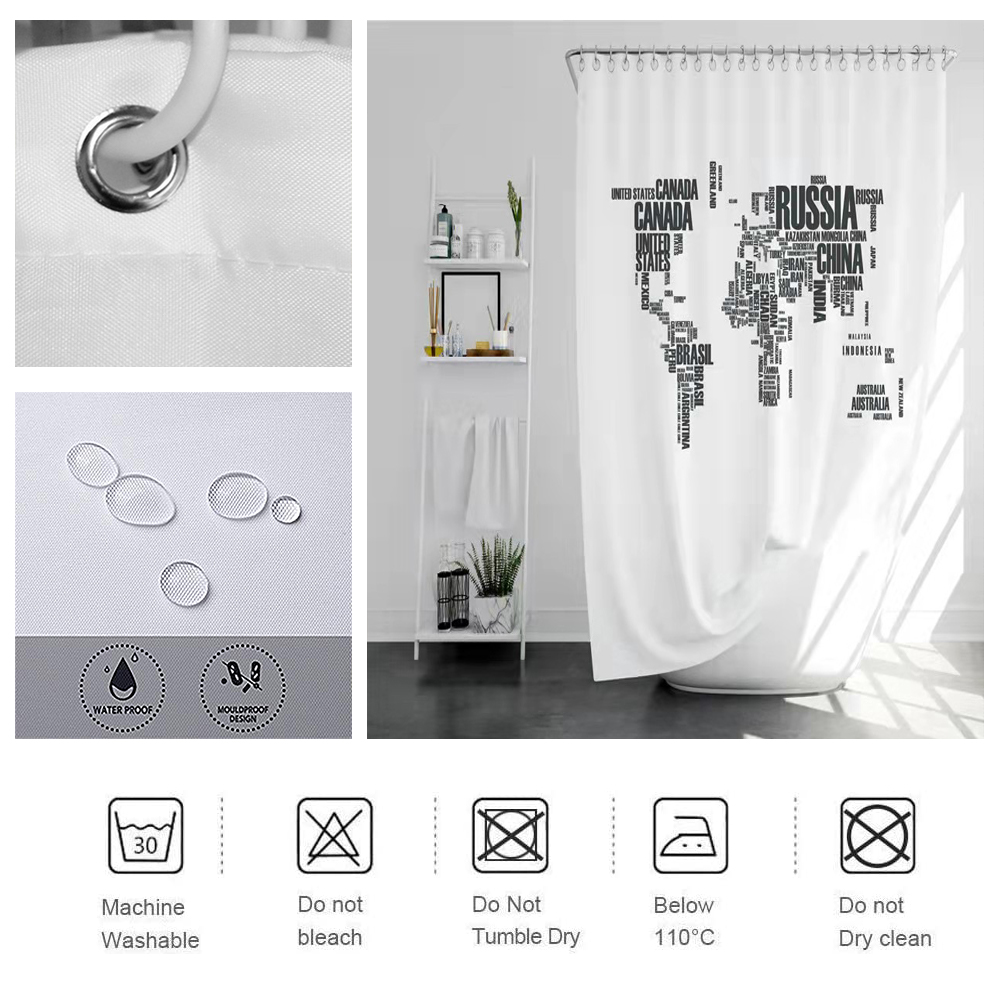 World Map pattern shower curtain Country name print bathroom curtain waterproof bath curtain for bathroom home hotel Decor