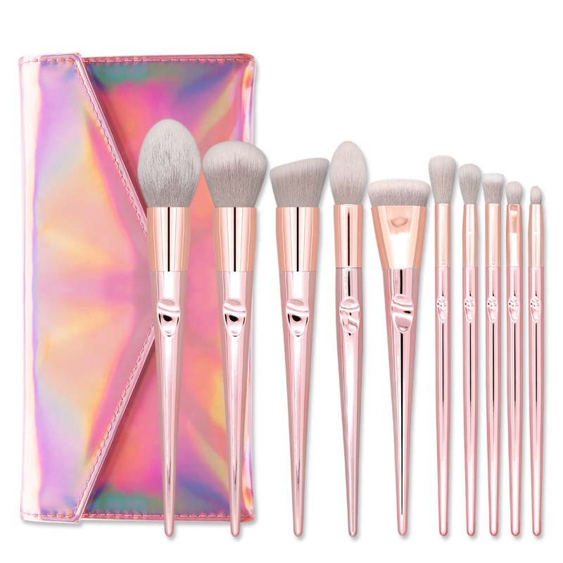 10 stk rose guld makeup børster sæt til foundation løs pudder blush øjenskygge skønhedsværktøjer ansigtsmakeup børste: Pu taske