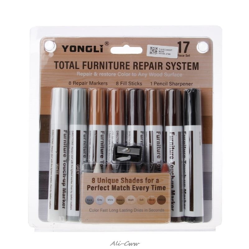17Pcs Meubels Touch Up Kit Markers & Filler Steekt Hout Krassen Herstellen Kit Scratch Patch Verf Pen Hout Composiet reparatie