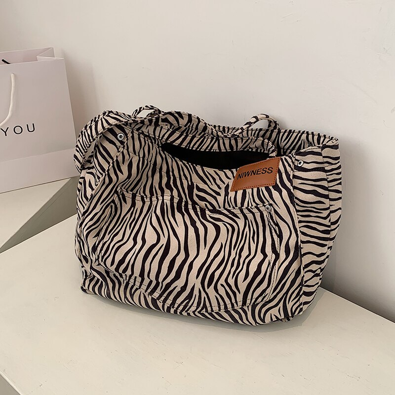 Met de hand gemaakt zebrapatroon tas kleine schoudertassen dames merk schoudertassen dames handtas vintage canvas trend tassen