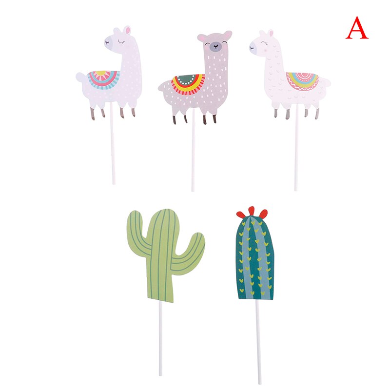 5 stk / parti søde tegneserie alpaca fødselsdagsfest dekorationsforsyninger søde alpaca kaktus kage topper fest dekorationer: -en