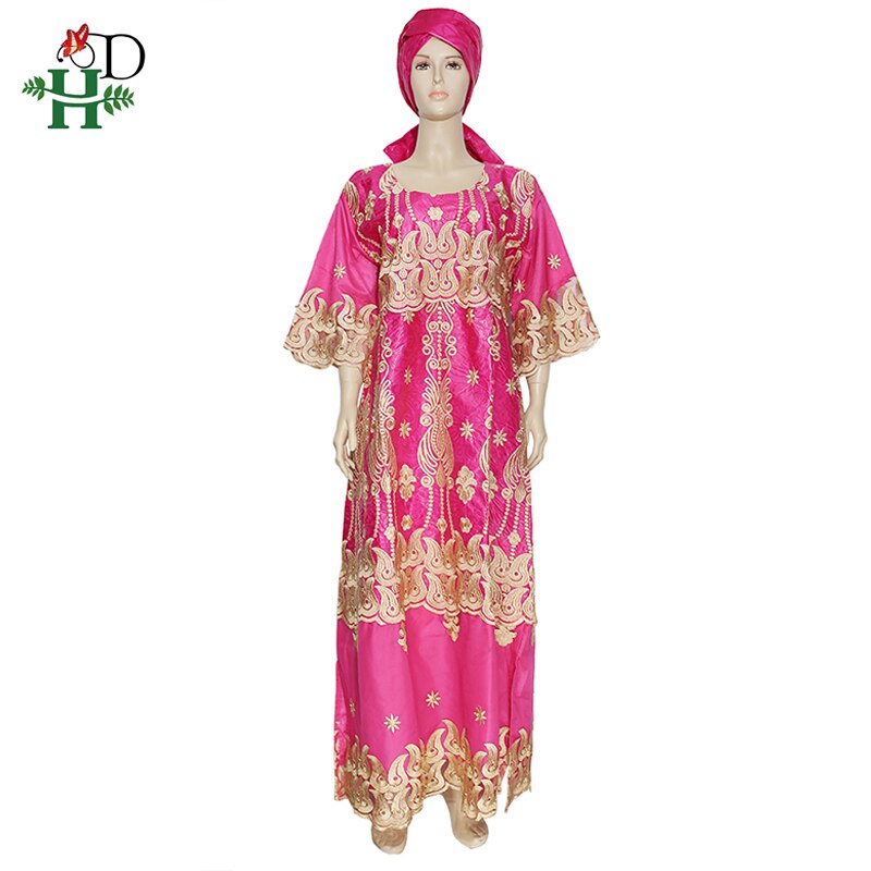 H & D-robe en dentelle d'afrique du sud, Riche Bazin, longue, brodée Dashiki avec couvre-chef, vêtements de fête nigérians africains, collection: Fuchsia / XXXL