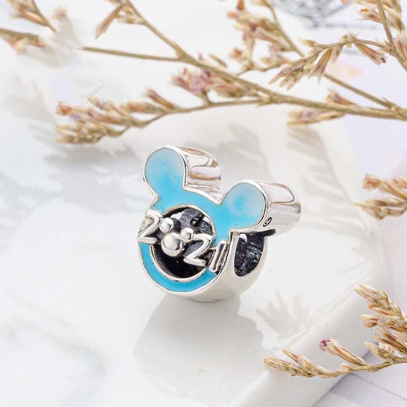 100% 925 Silver Beads 21 Years Limited Simple Blue Classic Hollow Digital Beads