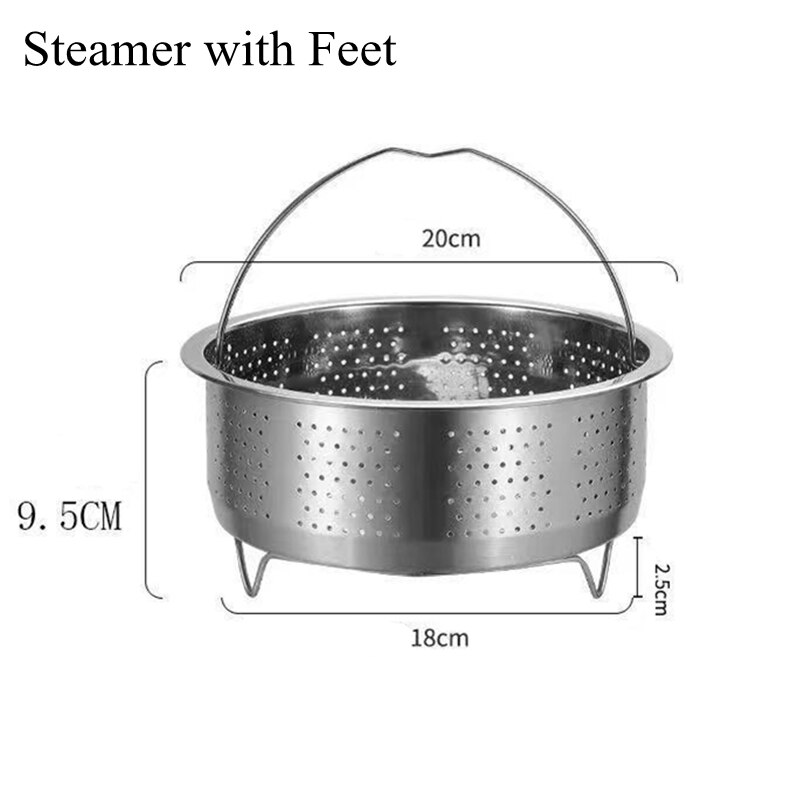 Kitchen Stainless Steel Food Steamer Basket with Silicone Handle Feet Rice Pressure Cooker Steaming Grid Cooking Utensils: 20cm(Feet)