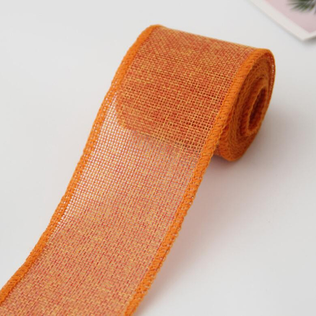5m breda säckvävsband jute tyg rulle för hantverk gör-det-själv stor rosett krans träd dekoration 6cm/ rullar julfest favor: Orange