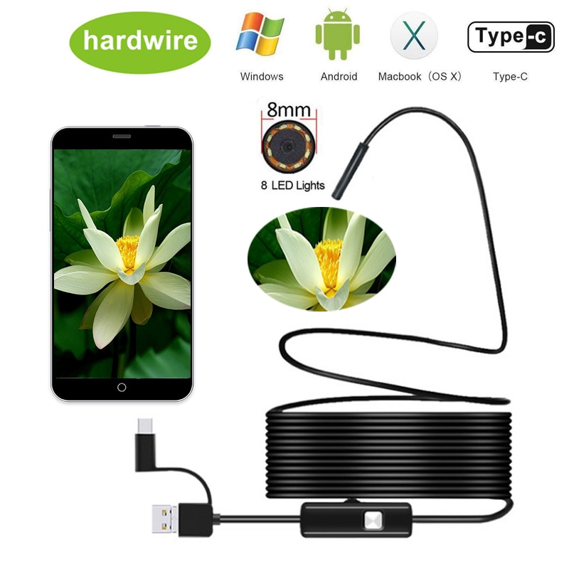 1080P Android 8MM caméra vidéo IP67 Micro USB type-c USB 3-en-1 ordinateur Endoscope Endoscope Tube étanche USB Inspection