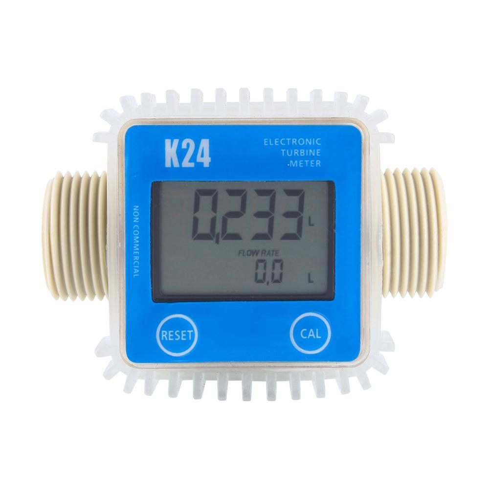 Digital K24 Turbine Diesel Oil Fuel Flow Meter Gauge LCD Fuel Flow Meter Chemicals Water Sea Liquid Flow Meters Measuring Tools