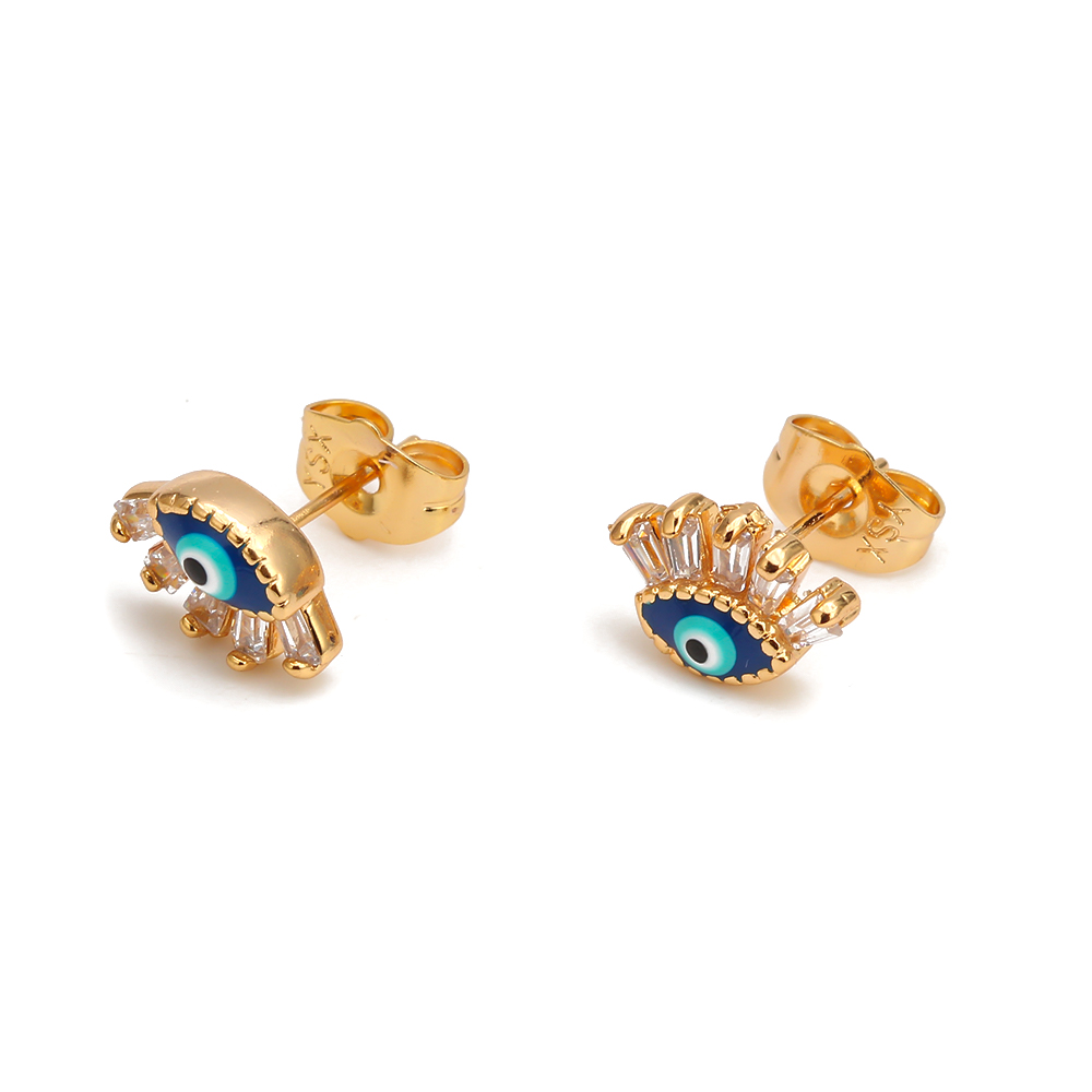 Oeil chanceux Micro pavé rond Zircon boucles d'oreilles cuivre turc mauvais œil Piercing boucles d'oreilles pour femmes filles hommes bijoux BE1058: Brun rougeâtre