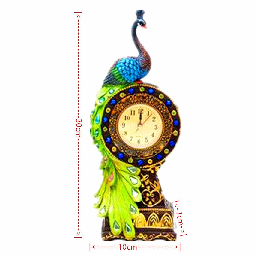 Refine Table Clock Resin Cafts Tropical Flavor Peacock Clock Home Decor Ornament Pastoral Quartz Jump Gems