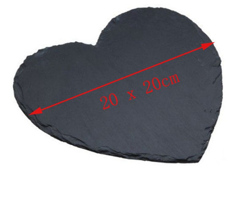 Musta kiinteä luonnollinen liuskekivi sydämen muotoinen illallinen häälautanen grillitarjotin kakku sushi kivi päivällinen juusto pizza litteä ruokatarjotin: 20 x 20cm