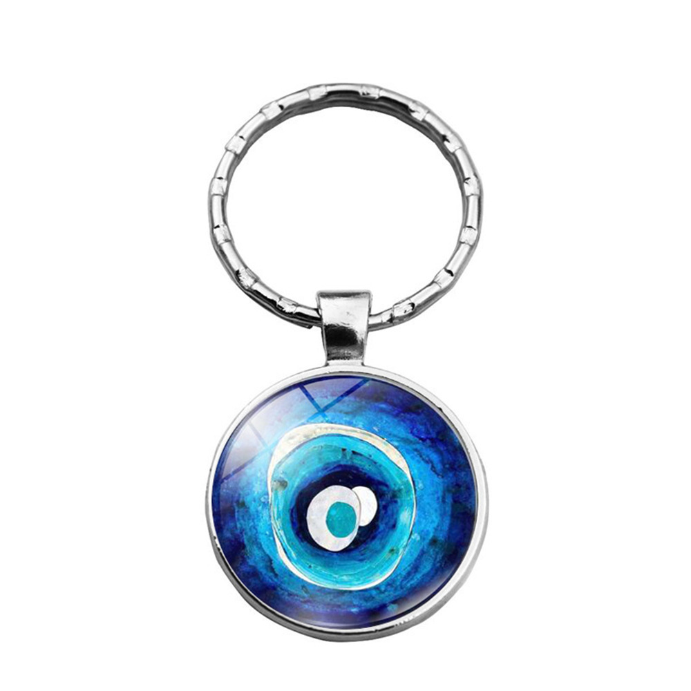 Beautiful Blue Evil Eye Religious Photo Round Glass Keychain Pendant Keyring Eyelash Big Evil Women Men Jewelry: black