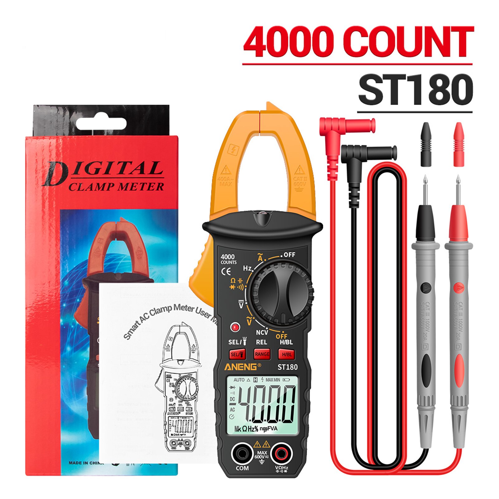 ST180 Digital Clamp Meter Multimeter 4000 Counts Clamp Multimeter Voltmeter Ammeter AC DC Voltage Current Meter Universal Meter: Yellow