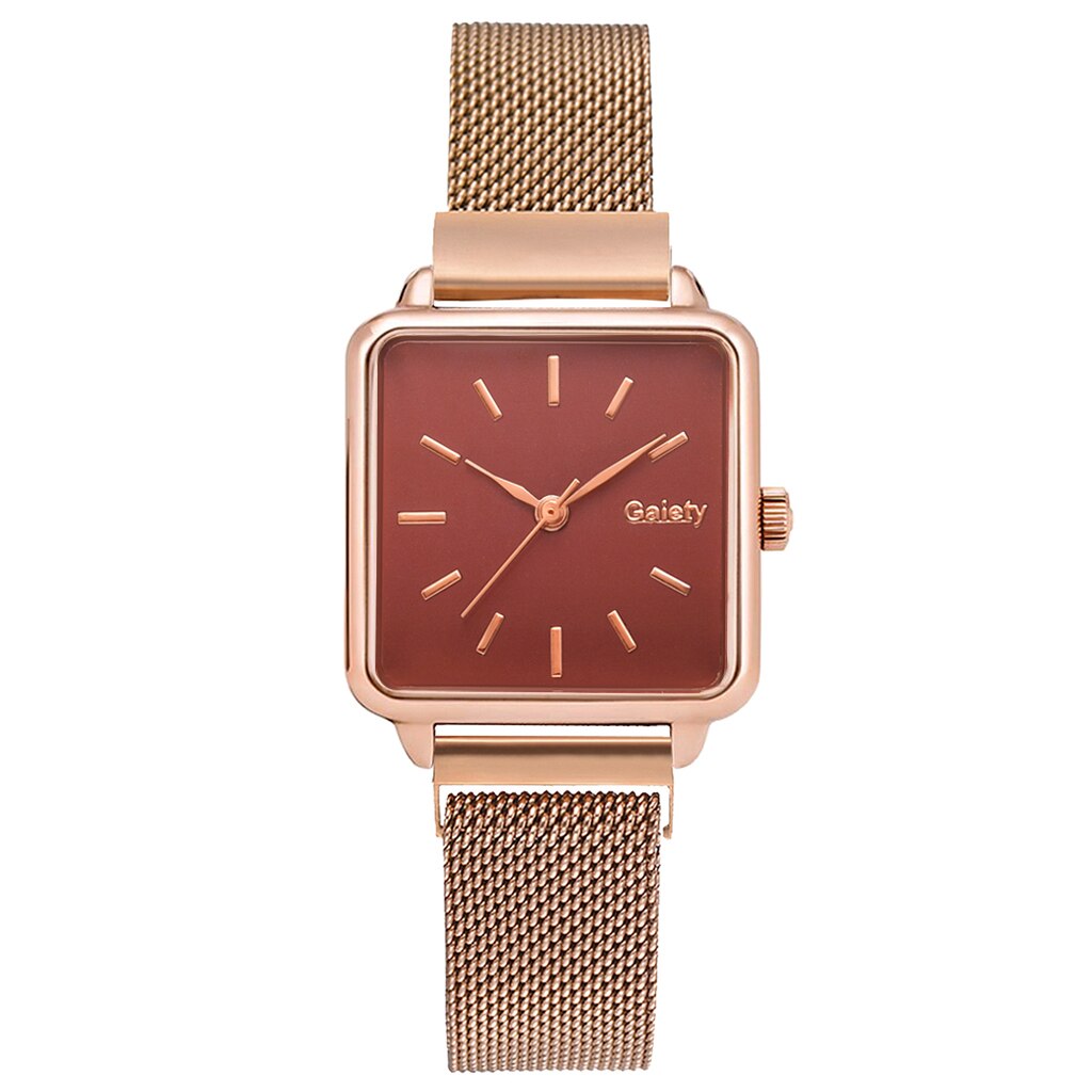 Gaiety brand dameure firkantet dame quartz ur armbånd solid urskive enkel rosa guld mesh luksus dameure: G697- rgrd