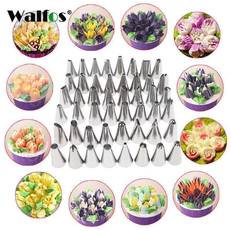 WALFOS 48 PCS Icing Piping Tips Set Tulip Nozzles Rose Bloemen Cupcake Maker Cake Decorating DIY Gebak Dessert Bakken Tool