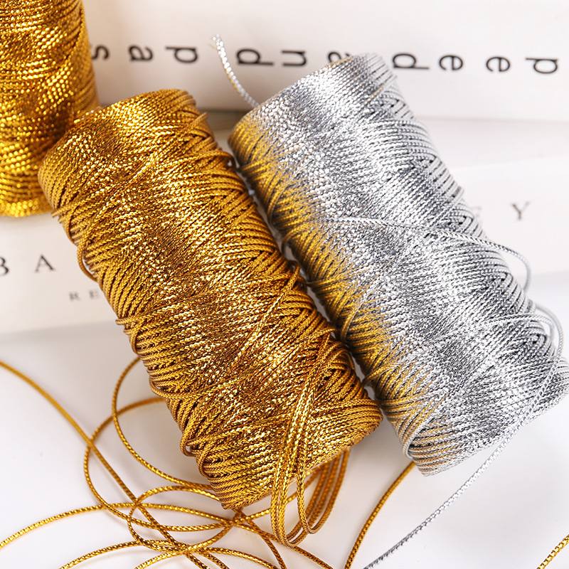Cordon en macramé or argent, 1.5mm, 100M, fil torsadé, nœuds de ruban, bricolage, , couture, décoration Textile de maison