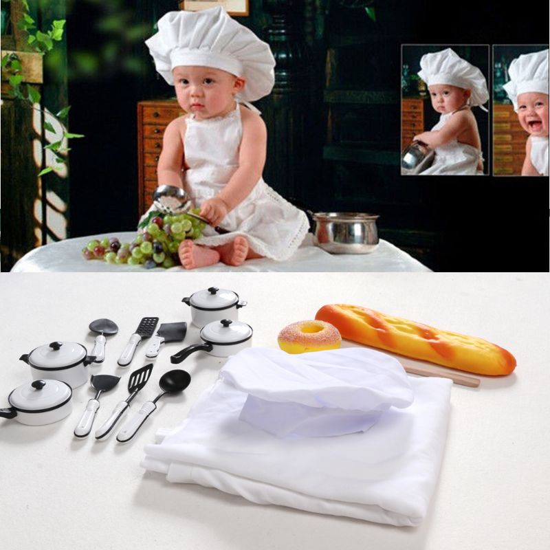 Baby Photography Props Little Chef Hat White Stretch Wrap Little Cook Props Newborn Photography Accessories