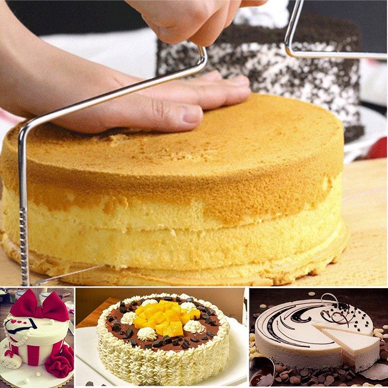 Double Line Adjustable Wire Cake Cutter Slicer Leveler Stainless Steel Cake Cut Tools Bakeware Kitchen Cooking Tool Cake Scraper