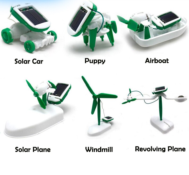 6 in 1 solar legetøj pædagogisk solar kit power robot kit gør det selv-samle gadget fly båd bil tog model videnskab til børn