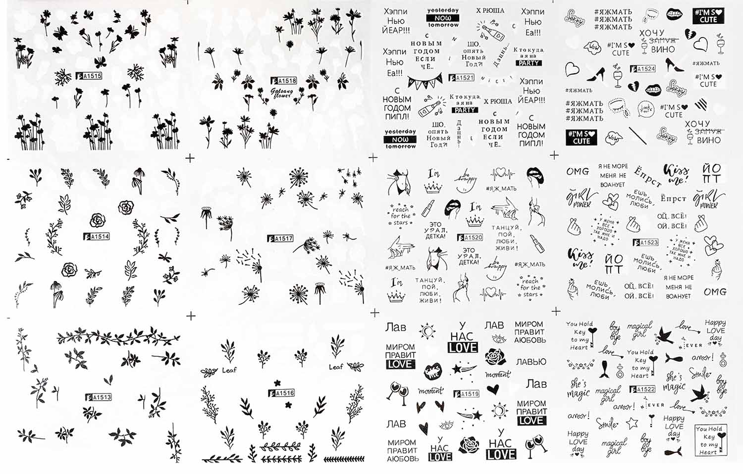 12pcs Spring Flower Nail Stickers Sunflowers Deisgn Water Transfer Decals DIY Nail Art Watermark Manicure Manicure Decor: A1513-1524