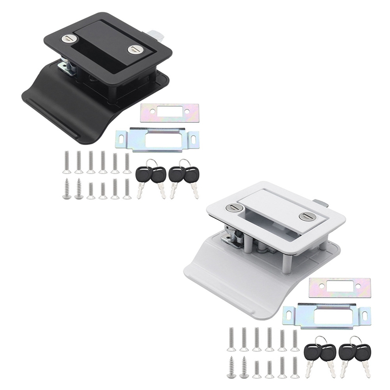 Serratura per porta d'ingresso per rimorchio camper Sostituzione serratura per porta camper Doppia porta aperta + catenaccio Maniglia per porta chiave computer nera
